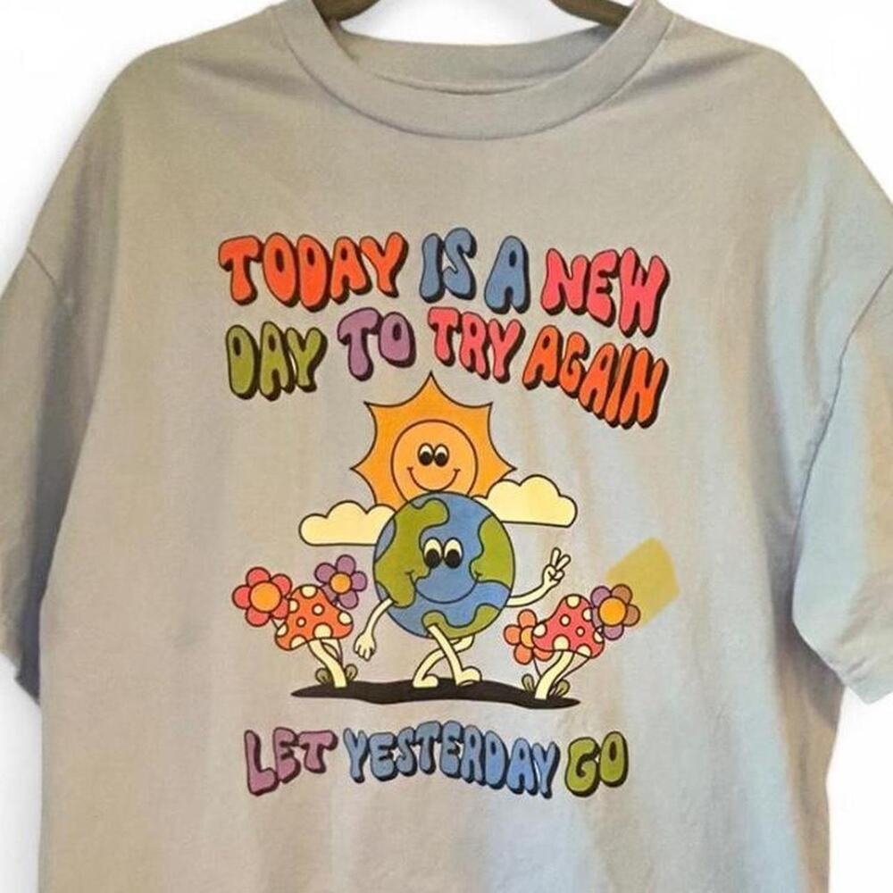 XL positive vibes self care tee relaxed playful kidcore fun bright earthy